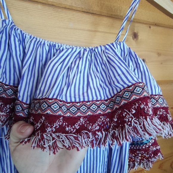 Charlie O. 💜 Kinnucan's Striped Maxi Dress Semi Wrap Boho Tassels Fringe Medium - Picture 5 of 12